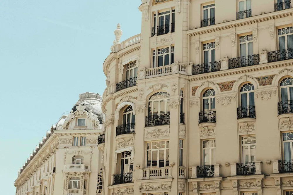 Ornate Haussmann architecture with iron balconies
