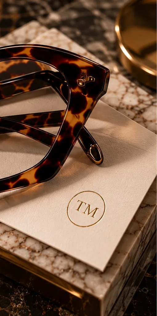 Tortoiseshell glasses with TM monogram